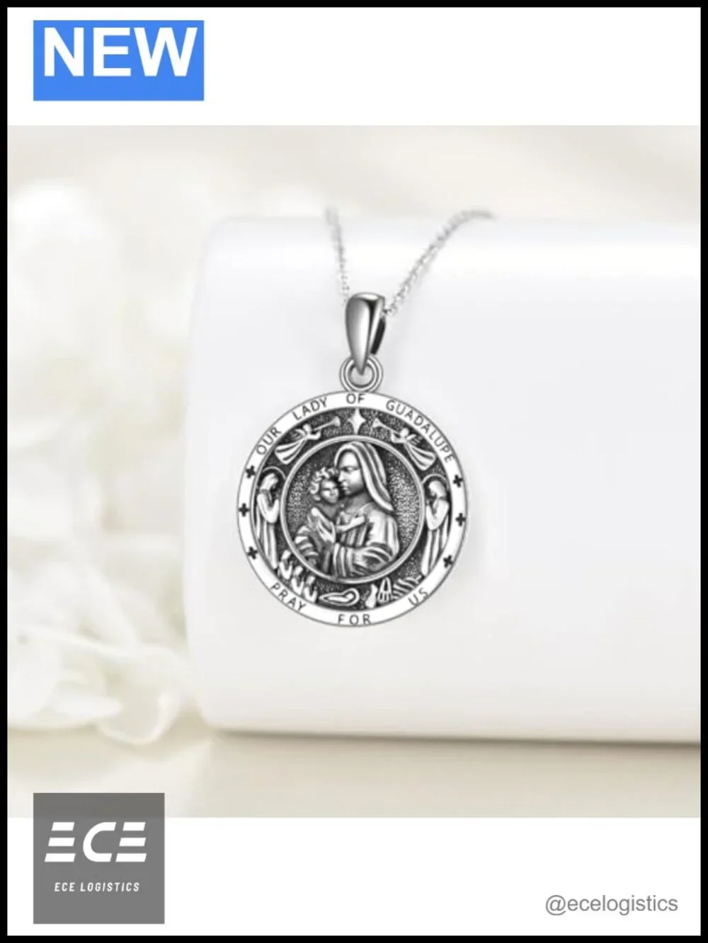 Sterling Silver Virgin Mary Pendant Necklace Religious Gift